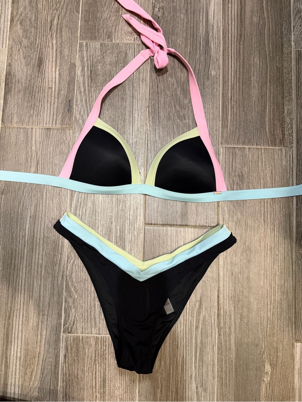 PINK Victoria's Secret Black Bikini with Pink, Mint & Lemon Accents
